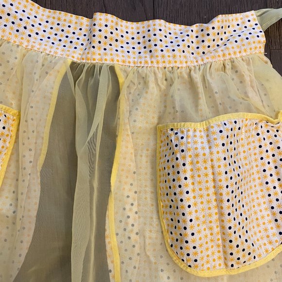 Vintage White and Yellow Sheer Cotton Fabric Apron - Picture 2 of 6